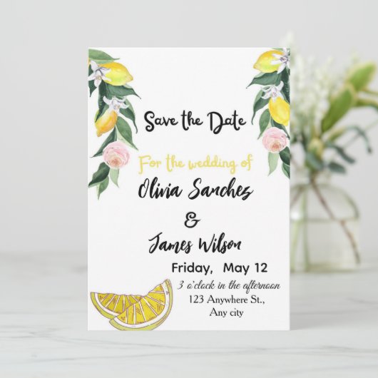 Chic Lemon Summer Wedding Einladung (Stehend Vorderseite)