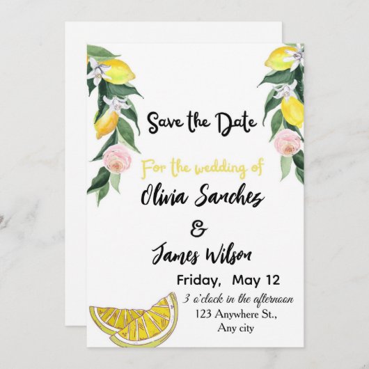 Chic Lemon Summer Wedding Einladung (Vorne/Hinten)