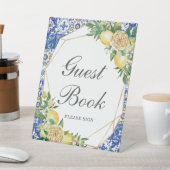 Chic Lemon Yellow Floral Guest Book Tabletop Sockelschild (In SItu)