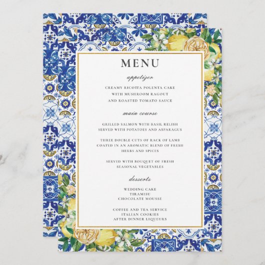 Chic Lemons Blumengrün Mosaic Wedding Menu Programm (Vorne/Hinten)