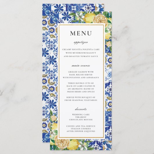 Chic Lemons Blumengrün Mosaic Wedding Menu Programm (Vorne/Hinten)