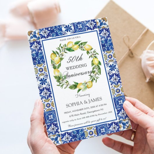 Chic Lemons Mosaic Tiles 50. Hochzeitstag Einladung