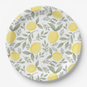 Chic Lemons und Blätter Muster Monogramm Pappteller (Vorderseite)
