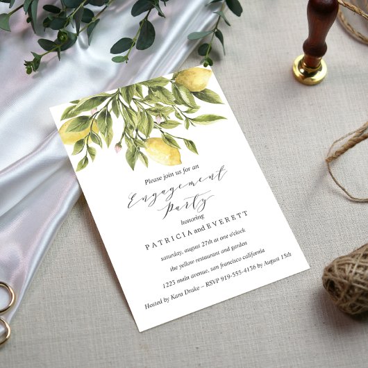 Chic Lemons und Foliage Wedding Party Einladung