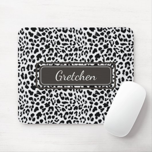 Chic Leopard Animal Print Black and Grau Mousepad (Mit Mouse)