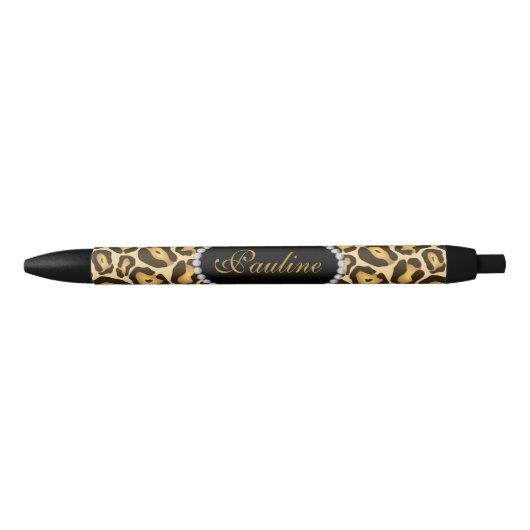 Chic-Leopard-Druck-Imitat-Diamant-Monogramm Kugelschreiber (Vorderseite)