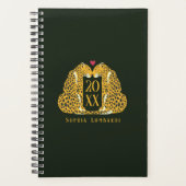 Chic Leopard Liebe auf Dunkelgrün Planer (Vorderseite)