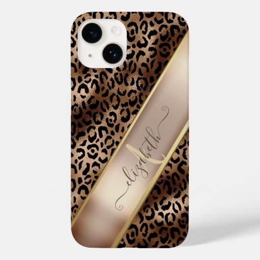 Chic Leopard Muster Black Bronze Monogram Case-Mate iPhone Hülle (Rückseite)