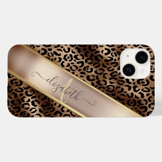 Chic Leopard Muster Black Bronze Monogram Case-Mate iPhone Hülle (Rückseite (Horizontal))