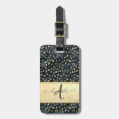 Chic Leopard Muster Black Bronze Monogram Gepäckanhänger (Vorderseite vertikal)