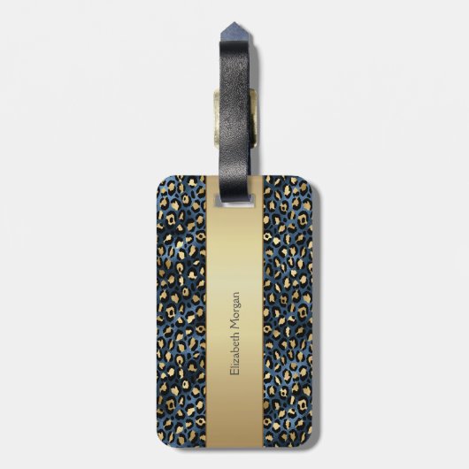 Chic Leopard Muster Black Bronze Monogram Gepäckanhänger (Rückseite vertikal)