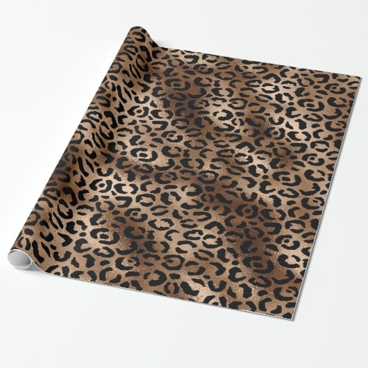Chic Leopard Muster Black Bronze Monogram Geschenkpapier (Ungerollt)