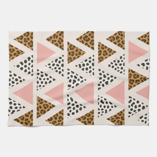 Chic Leopard & Pink Triangle Pattern Geschirrtuch (Horizontal)