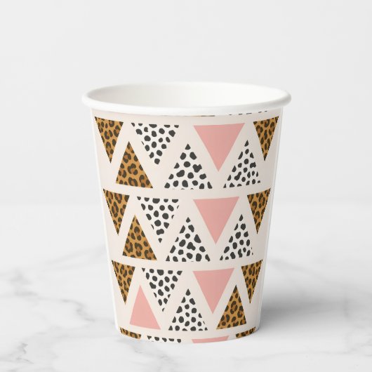 Chic Leopard & Pink Triangle Pattern Pappbecher (Rückseite)
