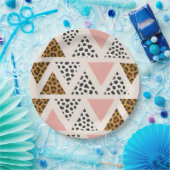 Chic Leopard & Pink Triangle Pattern Pappteller (Party)