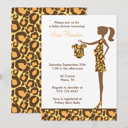 Chic Leopard Print Baby Dusche Einladung (Vorne/Hinten)