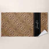Chic Leopard Print Black Script Personalisiert Strandtuch (Vorderseite)