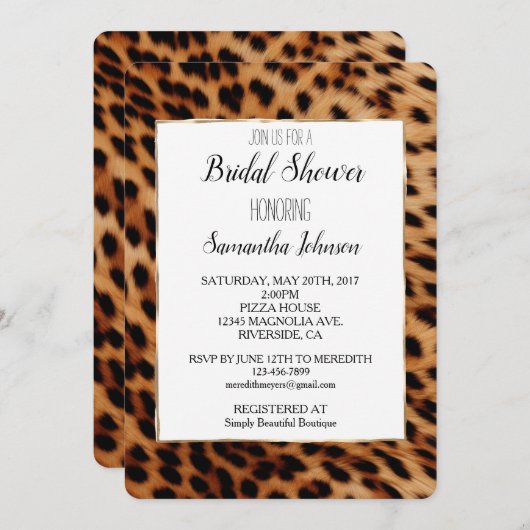 Chic Leopard Print Brautparty Einladung (Vorne/Hinten)