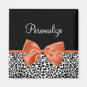 Chic Leopard Print Burnt Orange Bogen mit Namen Magnet (Vorne)