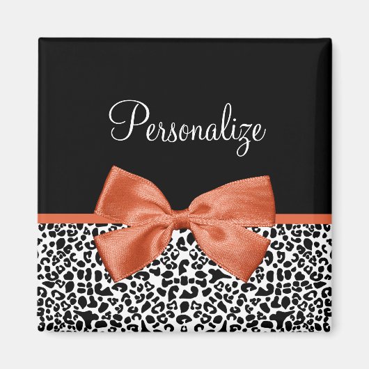 Chic Leopard Print Burnt Orange Bogen mit Namen Magnet (Vorne)