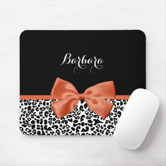 Chic Leopard Print Burnt Orange Bogen mit Namen Mousepad (Mit Mouse)