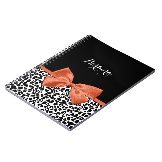 Chic Leopard Print Burnt Orange Bogen mit Namen Notizblock (Linke Seite)