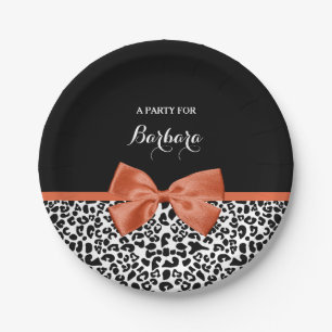 Chic Leopard Print Burnt Orange Bogen mit Namen Pappteller