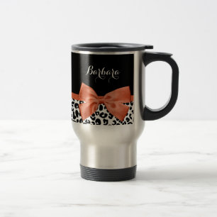 Chic Leopard Print Burnt Orange Bogen mit Namen Reisebecher