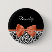 Chic Leopard Print Burnt Orange Bow und Name Button (Vorderseite)