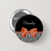 Chic Leopard Print Burnt Orange Bow und Name Button (Vorne & Hinten)
