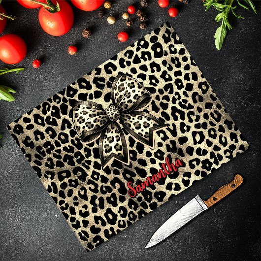 Chic Leopard Print Coquette Bow Monogramm Schneidebrett
