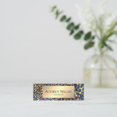 Chic Leopard Print Gold Glitter Luxus QR Code Mini Visitenkarte (Stehend Vorderseite)