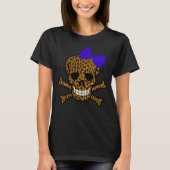 Chic Leopard Print Pirate Skull Blue Bow T-Shirt (Vorderseite)