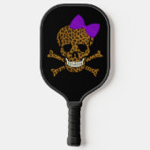 Chic Leopard Print Pirate Skull Lila Bow Pickleball Schläger (Rückseite)