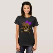 Chic Leopard Print Pirate Skull Lila Bow T-Shirt (Vorne ganz)