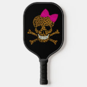 Chic Leopard Print Pirate Skull Pink Bow Pickleball Schläger (Vorderseite)
