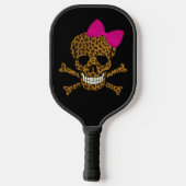 Chic Leopard Print Pirate Skull Pink Bow Pickleball Schläger (Rückseite)