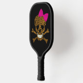 Chic Leopard Print Pirate Skull Pink Bow Pickleball Schläger (Links)