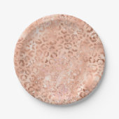 Chic Leopard Print Rose Gold Blush Sparkon Pappteller (Vorderseite)