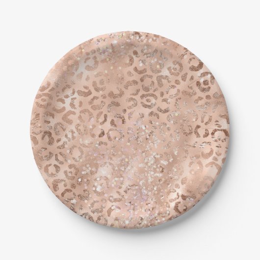 Chic Leopard Print Rose Gold Blush Sparkon Pappteller (Vorderseite)