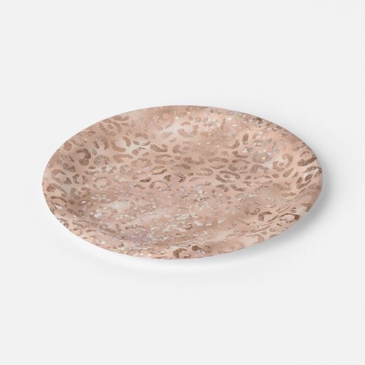 Chic Leopard Print Rose Gold Blush Sparkon Pappteller (Schrägansicht)