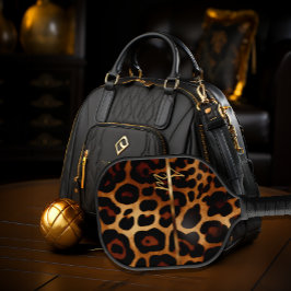 Chic Leopard Print und Gold Mit Monogramm Pickleball Schläger