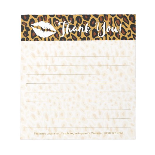 Chic Leopard Print with Lips Danke Notepad Notizblock (Vorderseite)