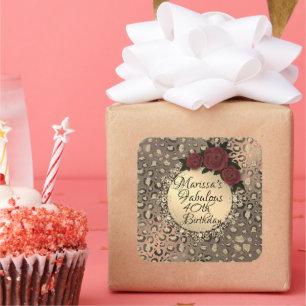 Chic Leopard Rose Fabulous 40. Geburtstag   Quadratischer Aufkleber