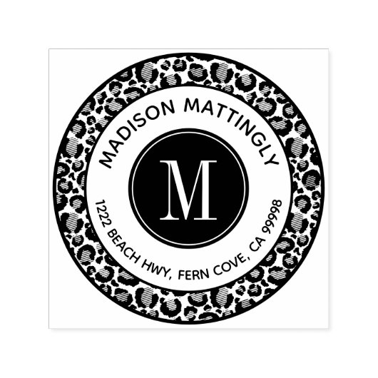 Chic Leopard Spots Boho Monogram Rücksendeadresse Permastempel (Design)
