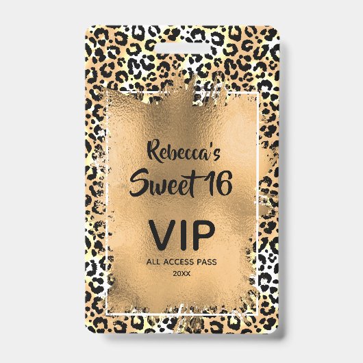 Chic Leopard Sweet 16. Geburtstag Einladung VIP Pa Ausweis (Vorderseite)