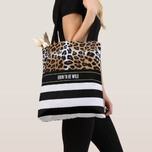 Chic Leopard und Schwarz-weiße Streifen Positiv Tasche