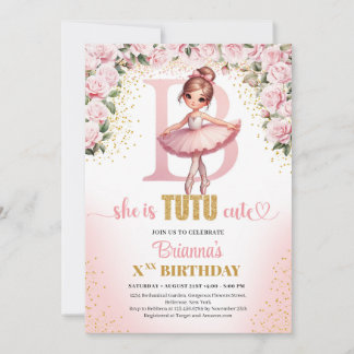 Chic Letter B monogram ballerina Mädchen Geburtsta Einladung