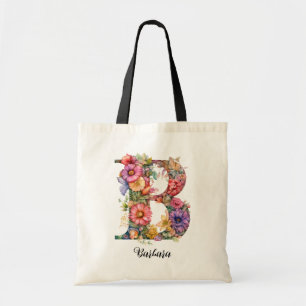 Chic Letter B Monogramm für den Whimsikfloralbri Tragetasche