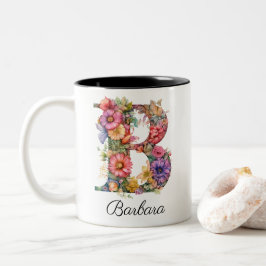 Chic Letter B | Monogramm für den Whimsikfloralbri Zweifarbige Tasse